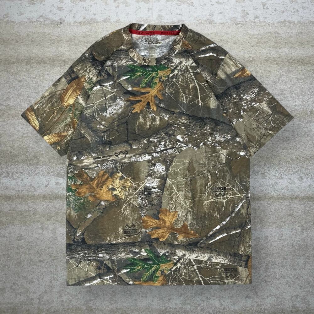 Vintage 90s Realtree Hunting Camo Shirt Mens M Woodland Cotton Short Sleeve